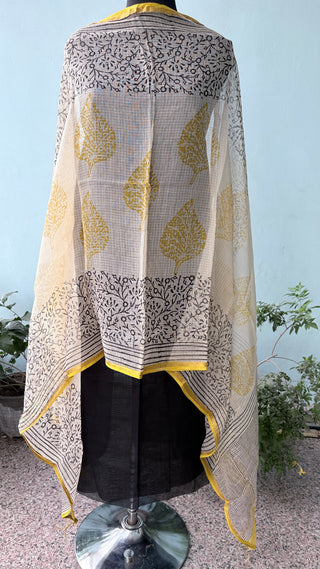 Kota Doria Dupatta with  Sanganeri print