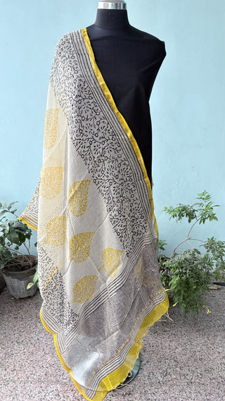 Kota Doria Dupatta with  Sanganeri print