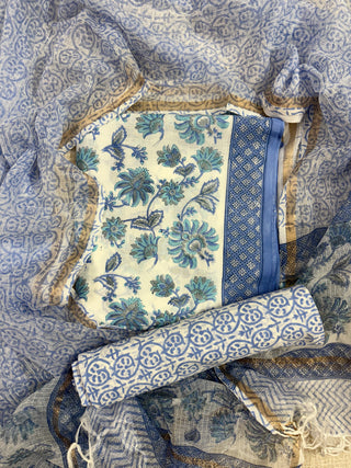 Cotton Handblock Office Wear Suit fabric with Kota Doria Dupatta