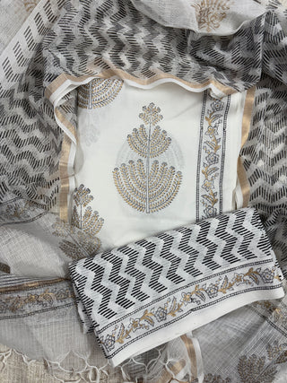 Cotton Handblock Office Wear Suit fabric with Kota Doria Dupatta