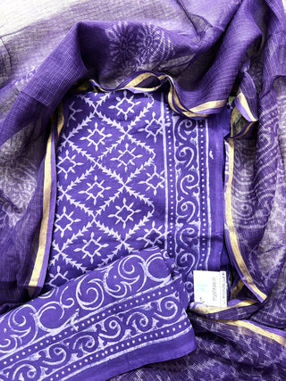 Cotton Handblock Office Wear Suit fabric with Kota Doria Dupatta