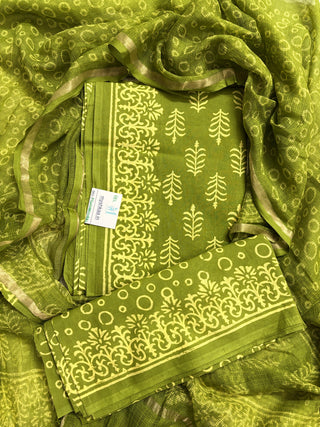 Cotton Handblock Office Wear Suit fabric with Kota Doria Dupatta