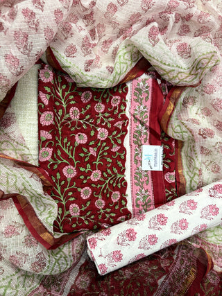 Cotton Handblock Office Wear Suit fabric with Kota Doria Dupatta