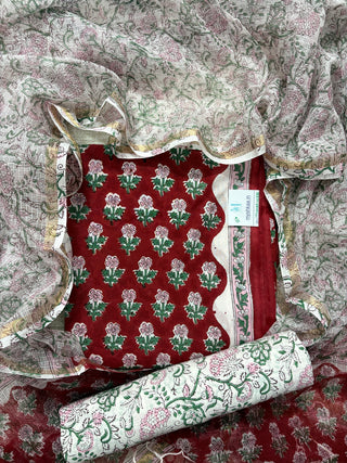 Cotton Handblock Office Wear Suit fabric with Kota Doria Dupatta