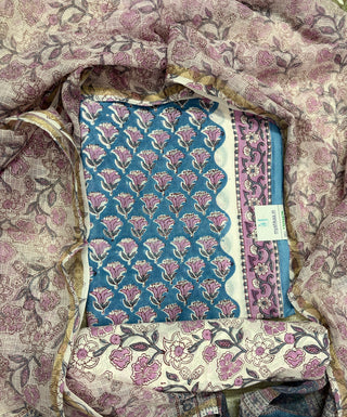 Cotton Handblock Office Wear Suit fabric with Kota Doria Dupatta