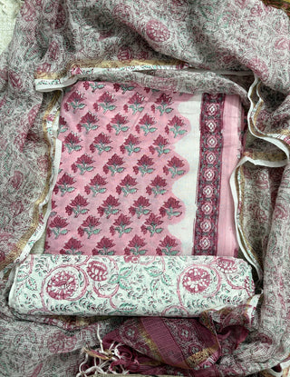 Cotton Handblock Office Wear Suit fabric with Kota Doria Dupatta