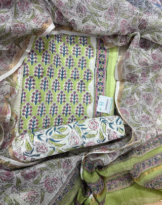 Cotton Handblock Office Wear Suit fabric with Kota Doria Dupatta