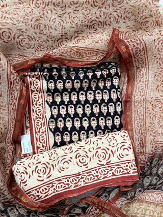 Cotton Handblock Office Wear Suit fabric with Kota Doria Dupatta