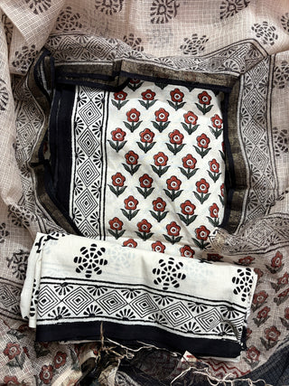 Cotton Handblock Office Wear Suit fabric with Kota Doria Dupatta