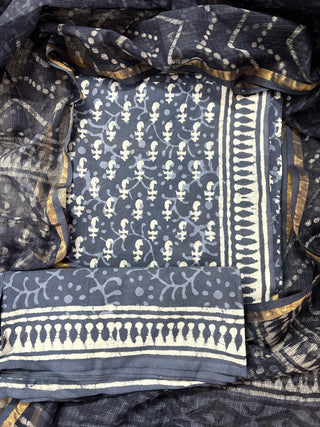 Cotton Handblock Office Wear Suit fabric with Kota Doria Dupatta