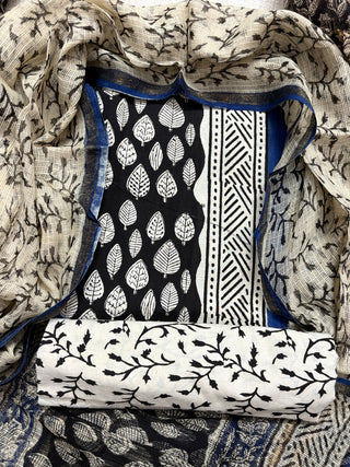 Black color Handblock Office Wear Suit fabric with Kota doria Dupatta