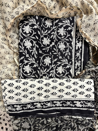 Cotton Kalamkari Handblock Office Wear Suit fabric with Kota doria Dupatta