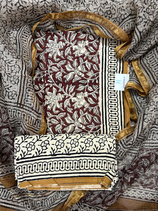 Cotton Handblock Office Wear Suit fabric with Kota Doria Dupatta