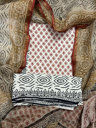Cotton Handblock Office Wear Suit fabric with Kota Doria Dupatta