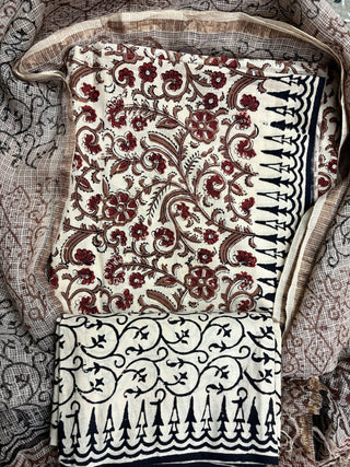 Cotton Handblock Office Wear Suit fabric with Kota Doria Dupatta
