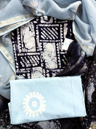 Cotton Handblock Office Wear Suit fabric with Kota Doria Dupatta