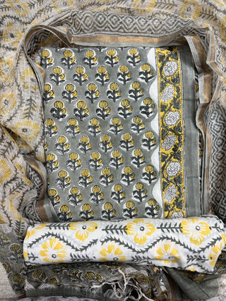 Cotton Handblock Office Wear Suit fabric with Kota Doria Dupatta