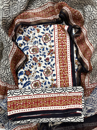 Handblock Cotton Suit Material with Kota Doria Dupatta