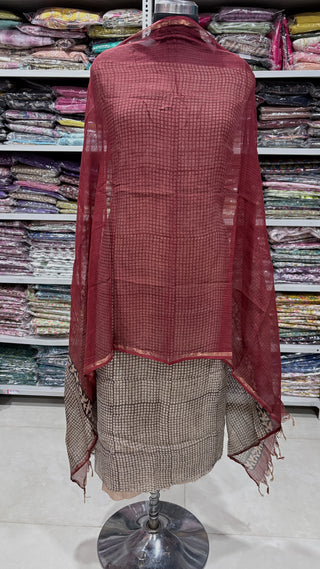 Black check on cream base Hand block kota doria suit set for office wear (with extra lining included)