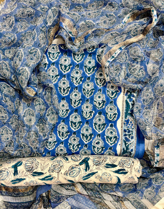 Cotton Handblock Office Wear Suit fabric with Kota Doria Dupatta