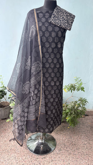 Print Hand block kota doria suit set for office wear (with extra lining included)