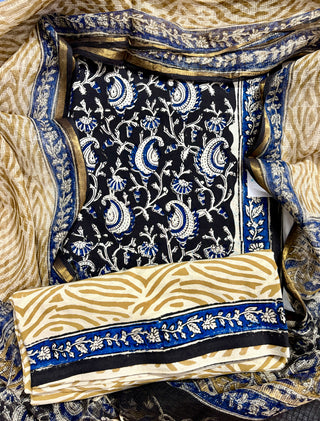 Cotton Kalamkari Handblock Office Wear Suit fabric with Kota doria Dupatta