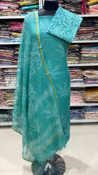 Print Hand block kota doria suit set for office wear (with extra lining included)