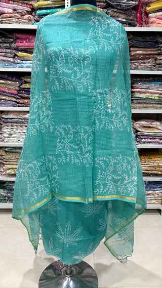 Print Hand block kota doria suit set for office wear (with extra lining included)