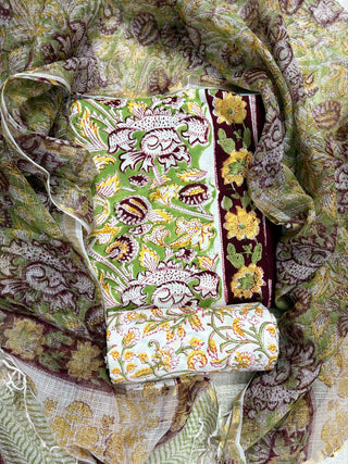 Cotton Handblock Office Wear Suit fabric with Kota doria Dupatta