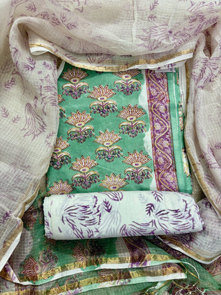 Cotton Handblock Office Wear Suit fabric with Kota doria Dupatta
