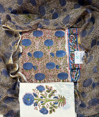 Cotton Handblock Office Wear Suit fabric with Kota doria Dupatta