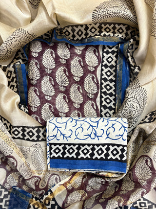 Handblock Chanderi Suit Material with Chanderi Dupatta