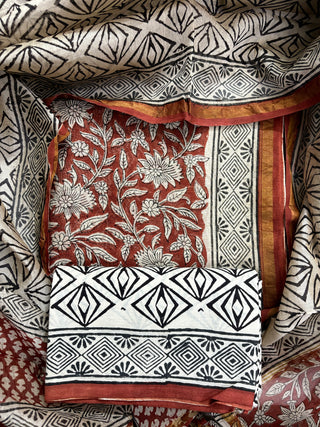 Handblock Chanderi Suit Material with Chanderi Dupatta