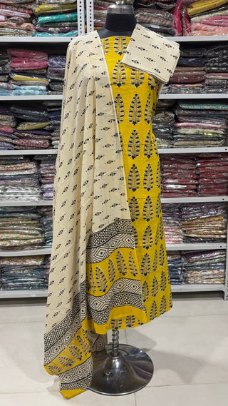 Handblock Cotton Suit Material with Cotton Dupatta
