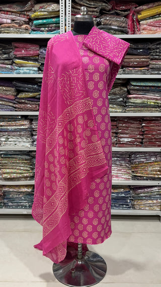 Handblock Cotton Suit Material with Cotton Dupatta