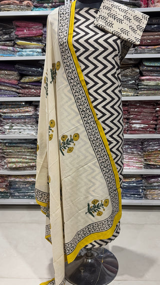 Handblock Cotton Suit Material with Cotton Dupatta