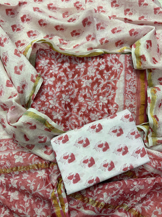 Handblock Chanderi Suit Material with Chanderi Dupatta