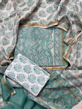 Handblock Chanderi Suit Material with Chanderi Dupatta