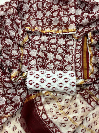 Handblock Chanderi Suit Material with Chanderi Dupatta
