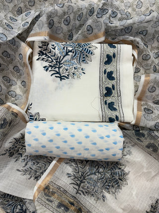 Cotton Handblock Office Wear Suit fabric with Kota Doria Dupatta
