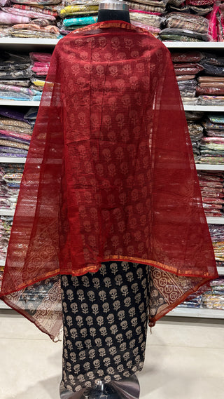Print Hand block kota doria suit set for office wear (with extra lining included)
