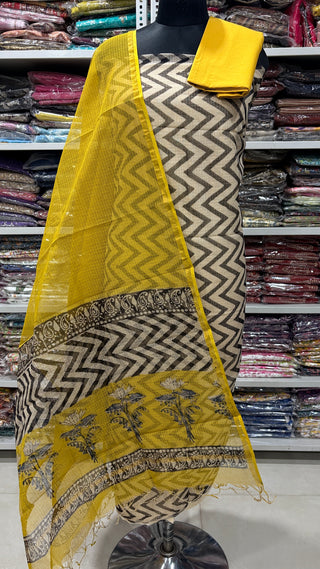 Print Hand block kota doria suit set for office wear (with extra lining included)