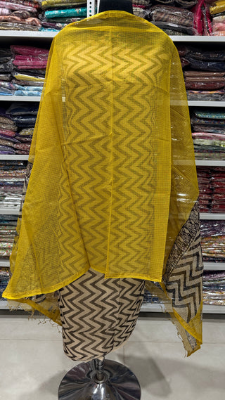 Print Hand block kota doria suit set for office wear (with extra lining included)