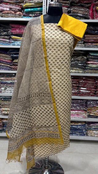 Print Hand block kota doria suit set for office wear (with extra lining included)