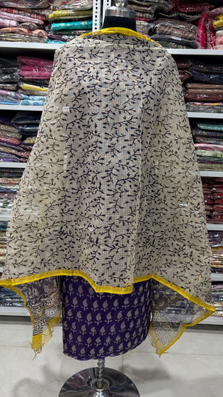 Print Hand block kota doria suit set for office wear (with extra lining included)