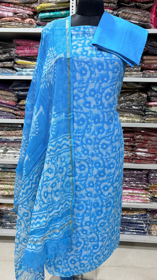 Print Hand block kota doria suit set for office wear (with extra lining included)