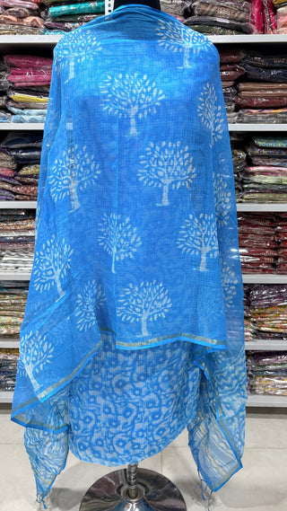 Print Hand block kota doria suit set for office wear (with extra lining included)