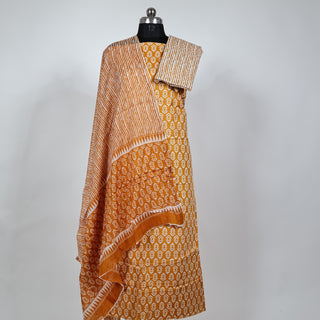 Yellow Block Print Cotton Handloom Office Wear Suit Fabric