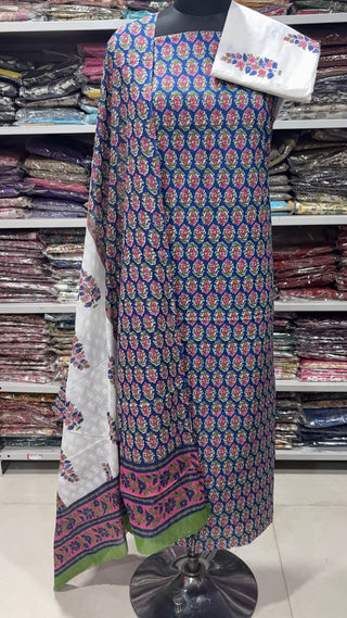 Handblock Cotton Suit Material with Cotton Dupatta