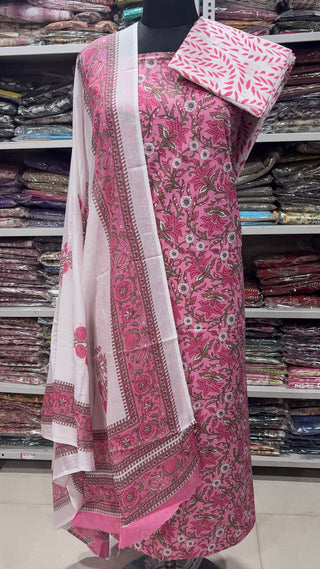Handblock Cotton Suit Material with Cotton Dupatta